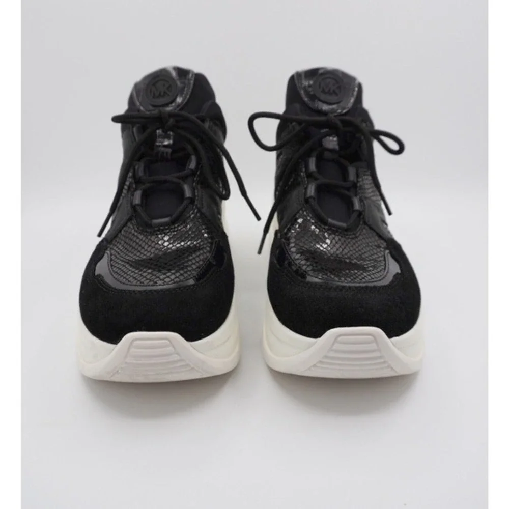 Michael Kors Olympia Trainer Black‎ Snake Embossed Platform Sneakers 11 36-16